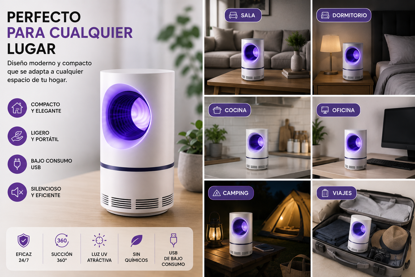 Lámpara Antimosquitos UV USB – Sin Químicos, Sin Ruido, Sin Picaduras