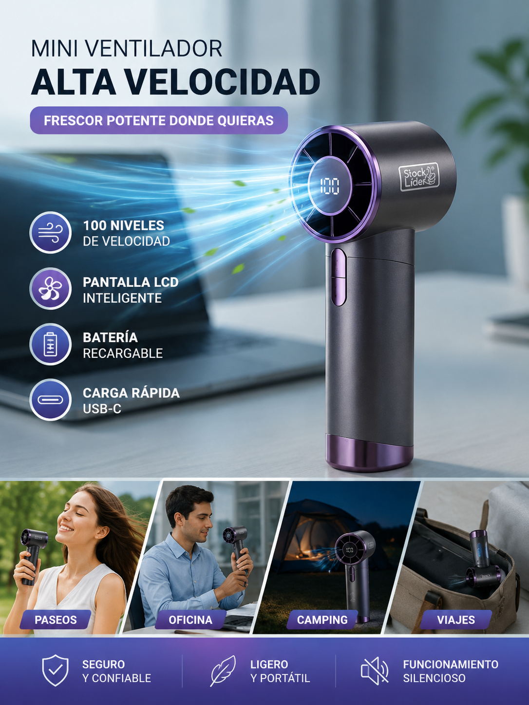 Mini Ventilador Portátil de Alta Velocidad