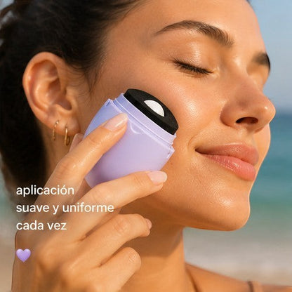 Asronix aplicador portátil de protector solar recargable con esponja suave para aplicación rápida y limpia.