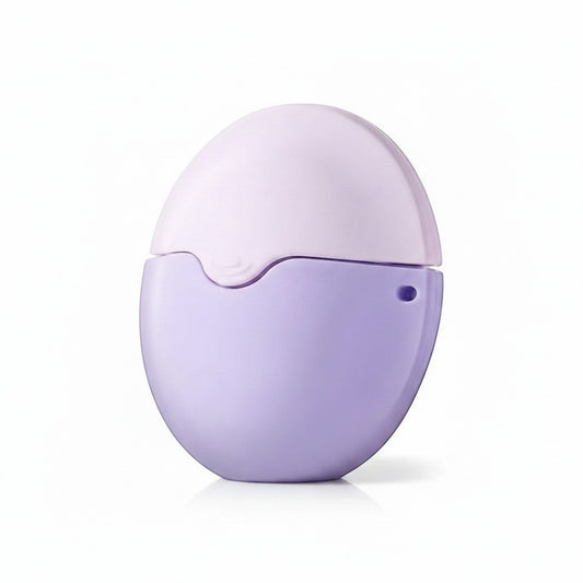 Asronix aplicador portátil de protector solar recargable, color lila y blanco, con esponja suave para aplicación uniforme.