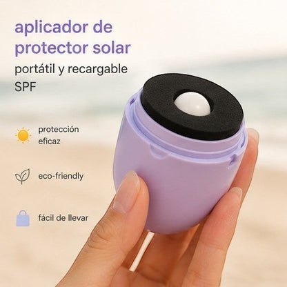 Asronix aplicador portátil de protector solar recargable con esponja suave para aplicación rápida y limpia.