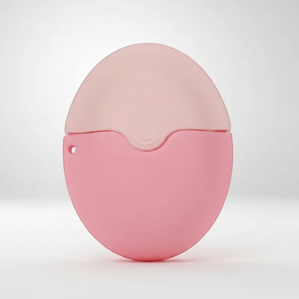 Asronix aplicador portátil de protector solar recargable, rosa y rosa pálido, con esponja suave para aplicación limpia y uniforme.