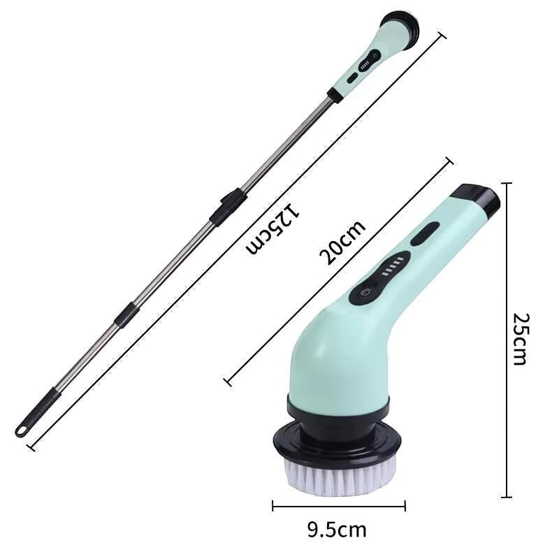 Asronix cepillo de limpieza eléctrico blanco con 7 cabezales intercambiables y pantalla LED. Mango extensible hasta 125cm.