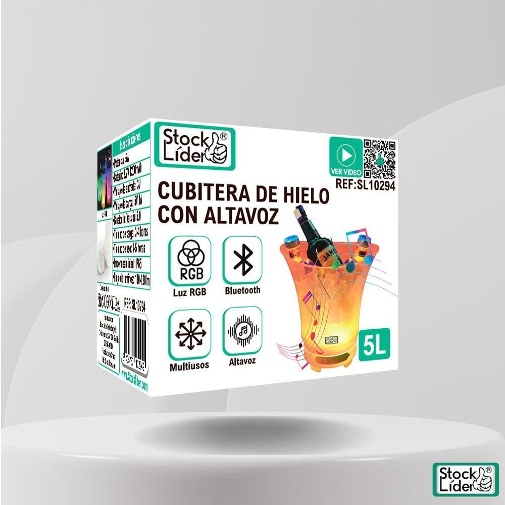 Asronix cubitera LED con altavoz Bluetooth, 5L, luces RGB y batería recargable, ideal para fiestas.