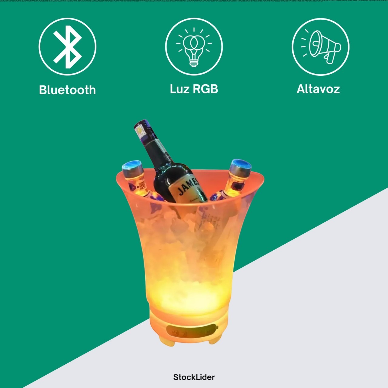 Cubitera LED Asronix con altavoz Bluetooth, luces RGB y capacidad de 5L. Ideal para fiestas.
