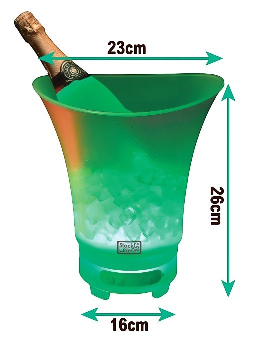 Asronix cubitera LED con altavoz Bluetooth, verde, 5L, luces RGB, ideal para fiestas.