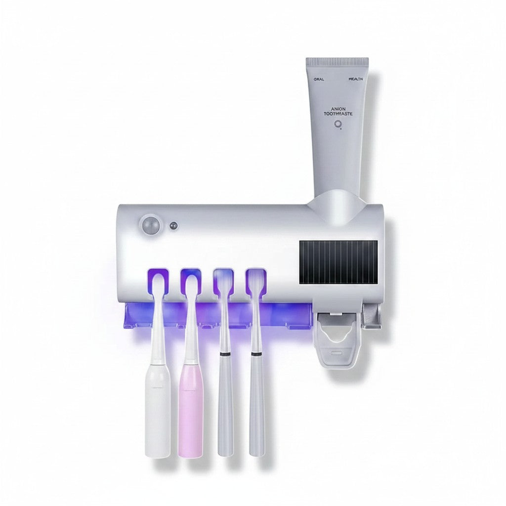 Asronix esterilizador UV de cepillos de dientes 3 en 1 blanco con dispensador de pasta y luz UV