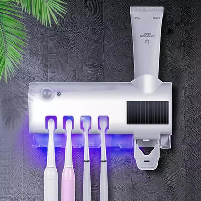 Asronix esterilizador UV 3 en 1 blanco para cepillos de dientes con dispensador de pasta y luz ultravioleta.