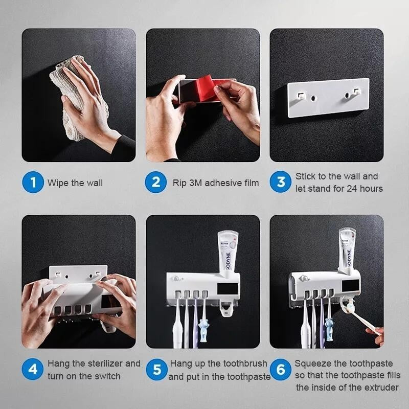 Asronix esterilizador UV 3 en 1 blanco de ABS con dispensador de pasta y capacidad para 5 cepillos de dientes.