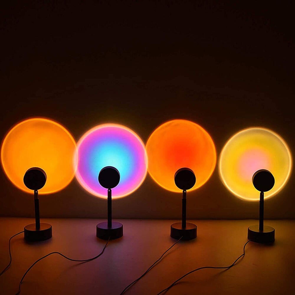 Lámpara de atardecer Asronix con proyección de luz LED, rotación de 360°, ideal para crear ambientes románticos y modernos.
