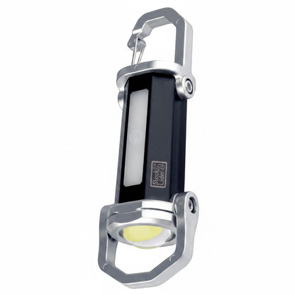 Linterna Asronix LED COB recargable negra con gancho mosquetón, 3 modos de luz y función SOS.