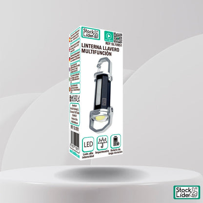 Linterna llavero multifunción Asronix LED COB recargable por USB con gancho mosquetón, 3 modos y SOS. Compacta y resistente.