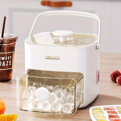Máquina Asronix para hacer cubitos de hielo 2 en 1, blanca y transparente, con tapa hermética y dispensador.