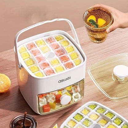 Máquina Asronix para hacer cubitos de hielo con tapa hermética, capacidad para 36 cubitos, ideal para bebidas y cócteles.