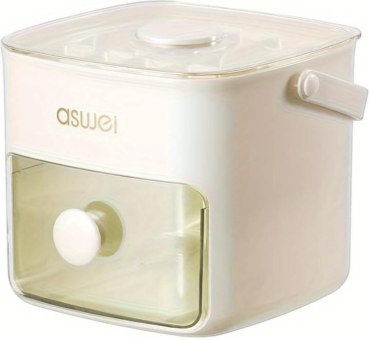 Máquina para hacer cubitos de hielo Asronix 2 en 1, blanca, con tapa hermética y cajón dispensador. Ideal para congelador.