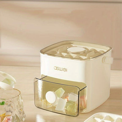 Máquina Asronix para cubitos de hielo 2 en 1, blanca, con tapa hermética y dispensador frontal.