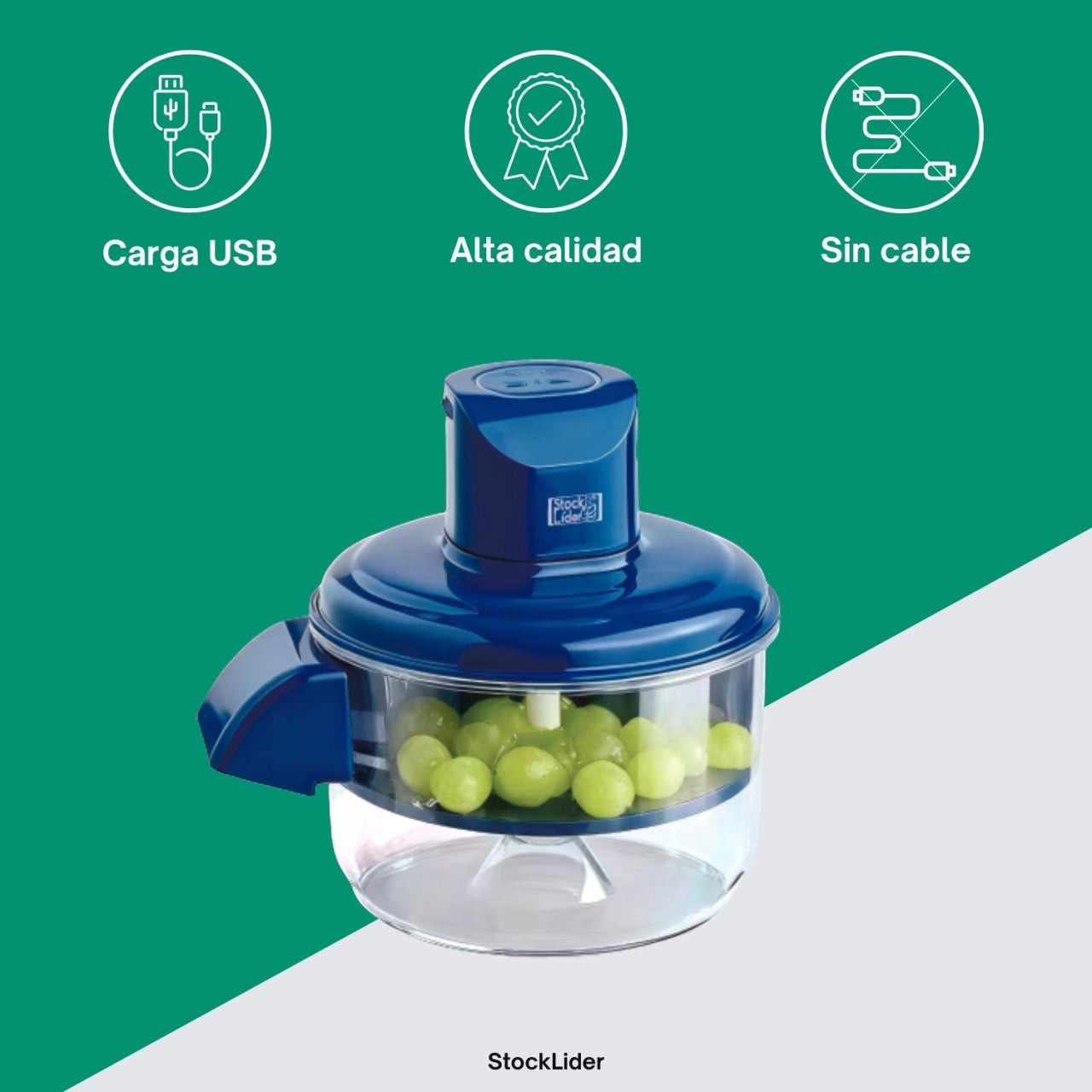 Asronix Máquina peladora automática recargable azul con cuchillas de acero inoxidable y recipiente para residuos. Ideal para frutas y verduras.
