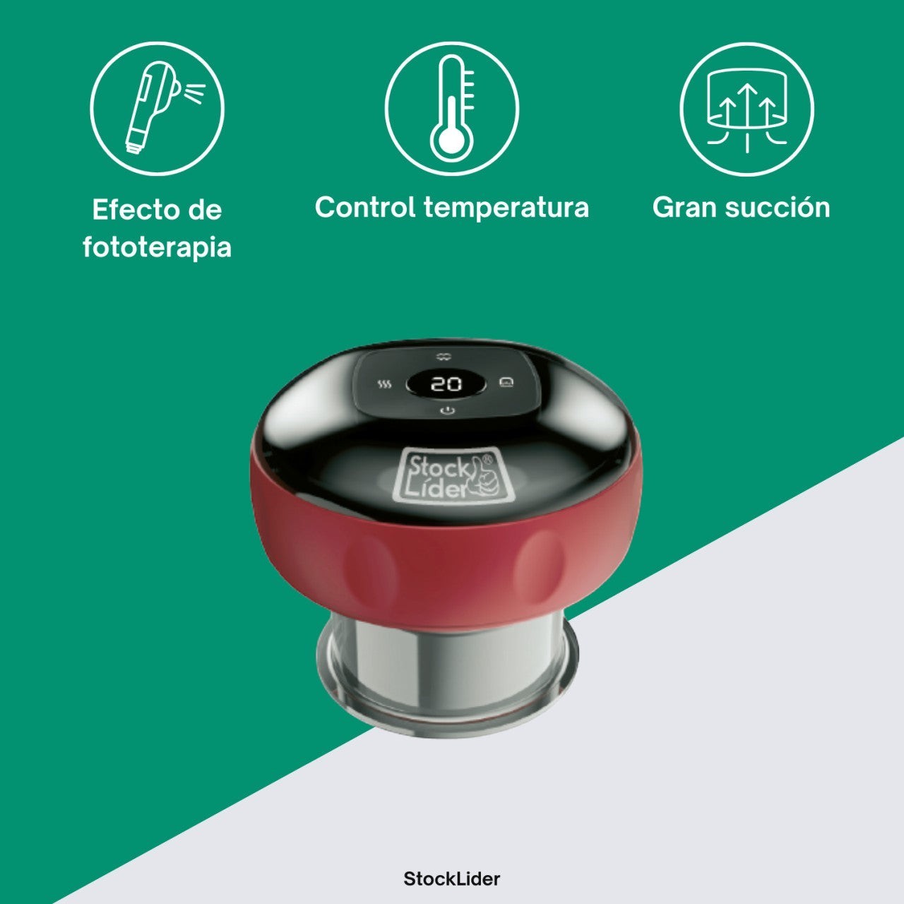 Asronix masajeador con ventosa rojo y negro con pantalla LCD, 3 niveles de succión y control de temperatura.