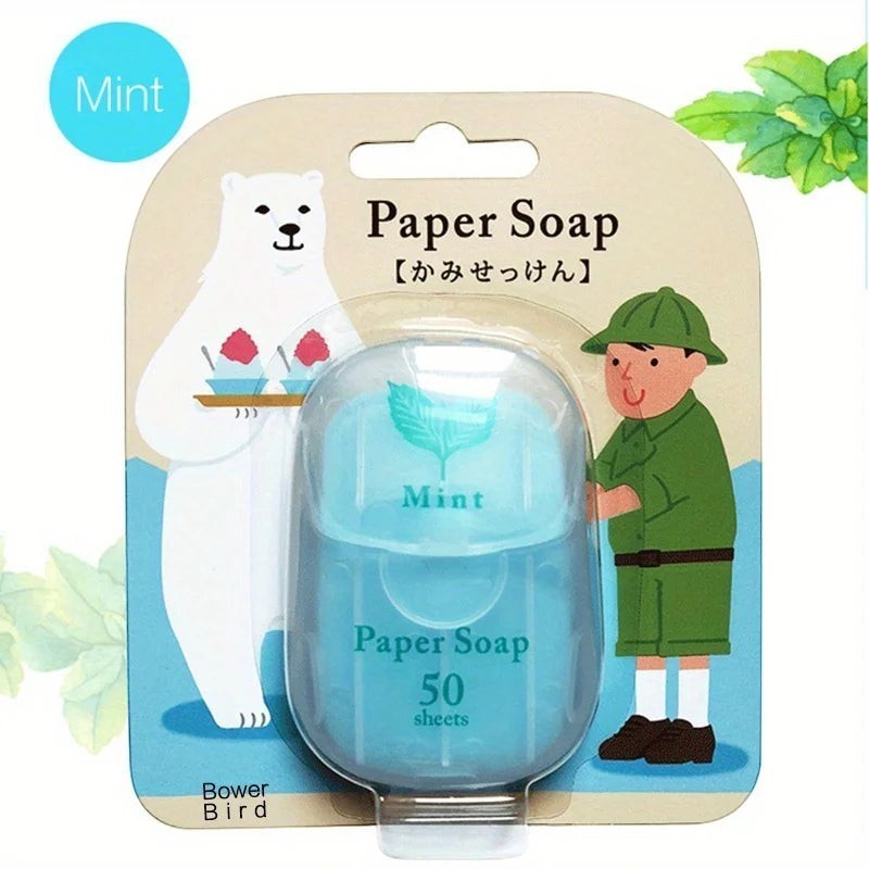 Asronix Mini Jabón de Viaje de Menta, 50 láminas de jabón de papel higiénico y desechable, ideal para viajes.