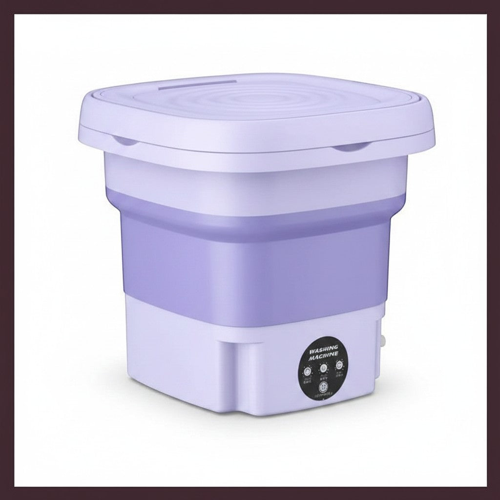Asronix Mini Lavadora Plegable Portátil, lavadora compacta morada y blanca, ideal para viajes y apartamentos pequeños.