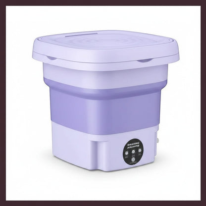 Asronix Mini Lavadora Plegable Portátil, lavadora compacta morada y blanca, ideal para viajes y apartamentos pequeños.